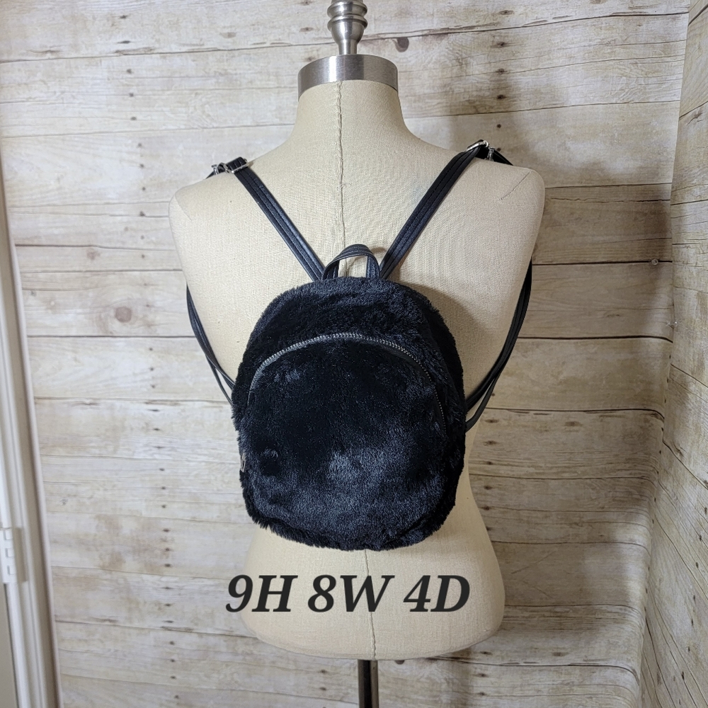 Small black fuzzy backpack purse